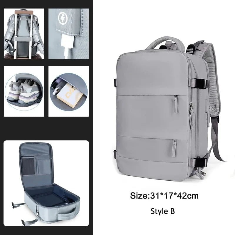 Storazone Gray B / CHINA Extendible Travel Backpack Unisex Laptop Bag Women Large Luggage Bags Men's Students Business Trip USB Charge Mochila XA299C