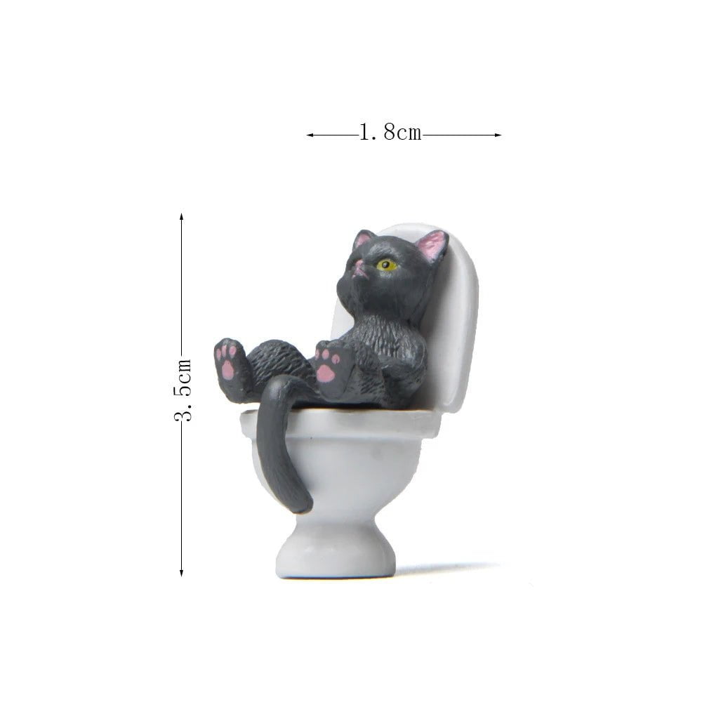 Storazone gray cat figure 1 Cat on Toilet Resin Home Decoration Action Figure Dollhouse Landscape Accessories Fairy Garden Miniatures Desktop Model Ornament