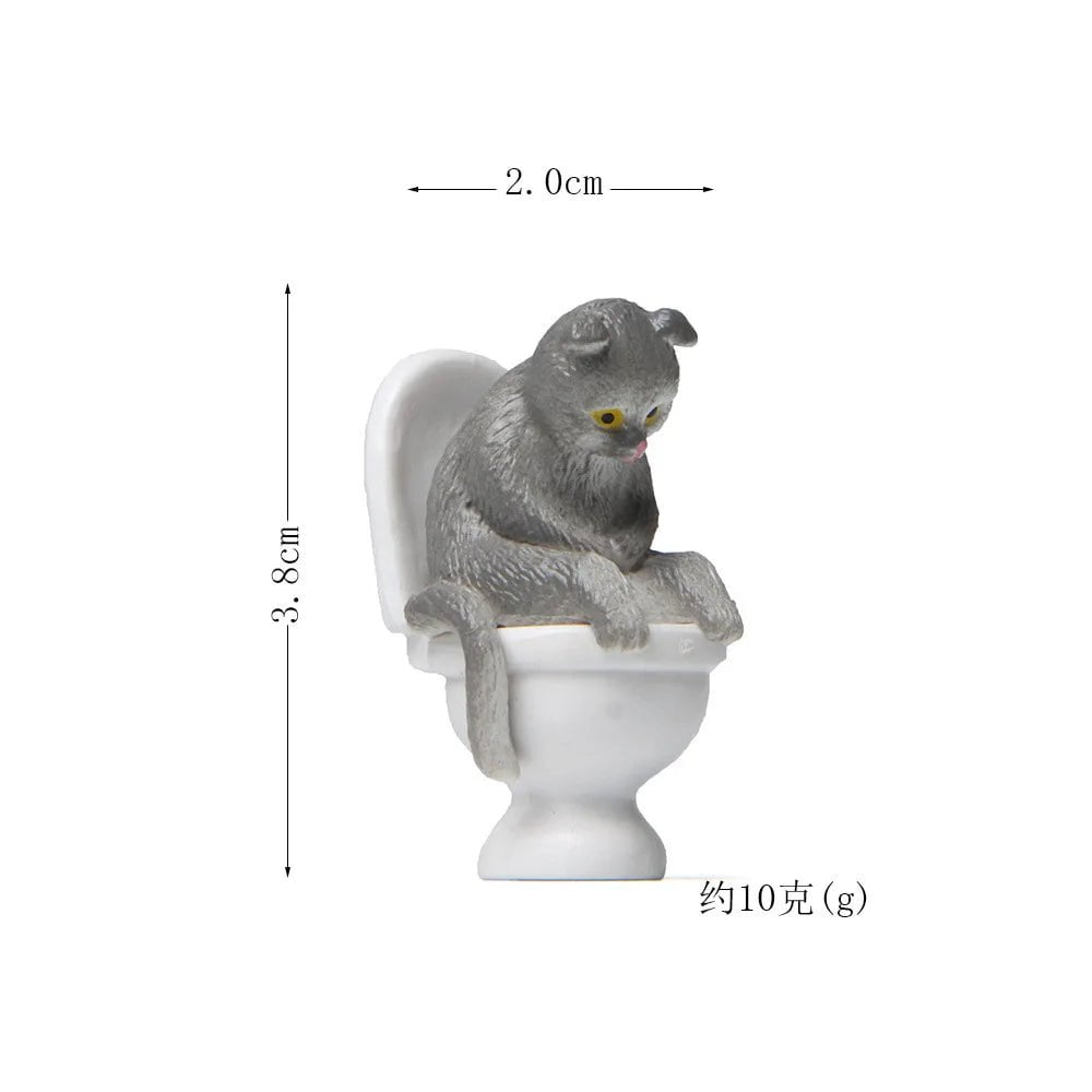 Storazone gray cat figure 11 Cat on Toilet Resin Home Decoration Action Figure Dollhouse Landscape Accessories Fairy Garden Miniatures Desktop Model Ornament