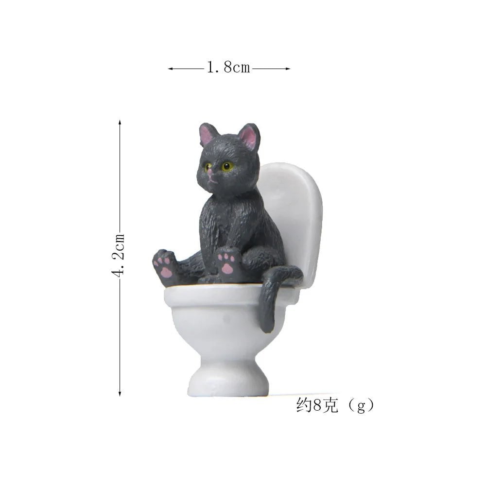 Storazone gray cat figure 2 Cat on Toilet Resin Home Decoration Action Figure Dollhouse Landscape Accessories Fairy Garden Miniatures Desktop Model Ornament