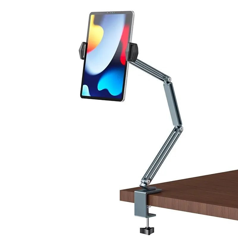 Storazone GRAY Desk Bed Tablet Stand Adjustable for 4-12.9 Inches Mobile Phones Tablets Aluminum Arm Mount Support for iPad Pro Mini Xiaomi Tab