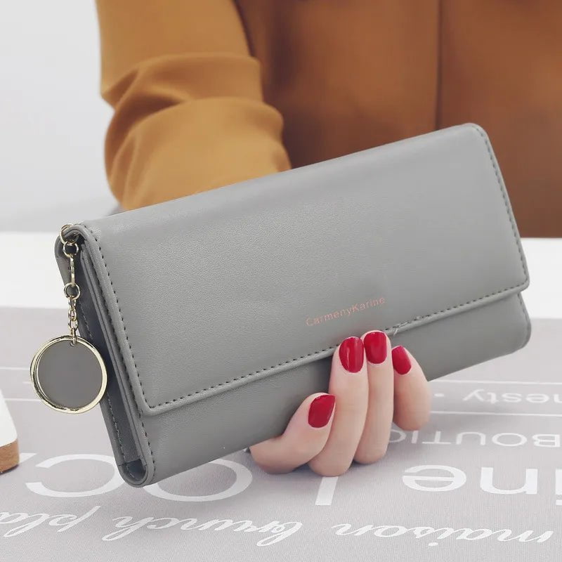 Storazone GRAY Fashion Women Wallets Brand Letter Long Tri-fold Wallet Purse Fresh Leather Female Clutch Card Holder Cartera Mujer