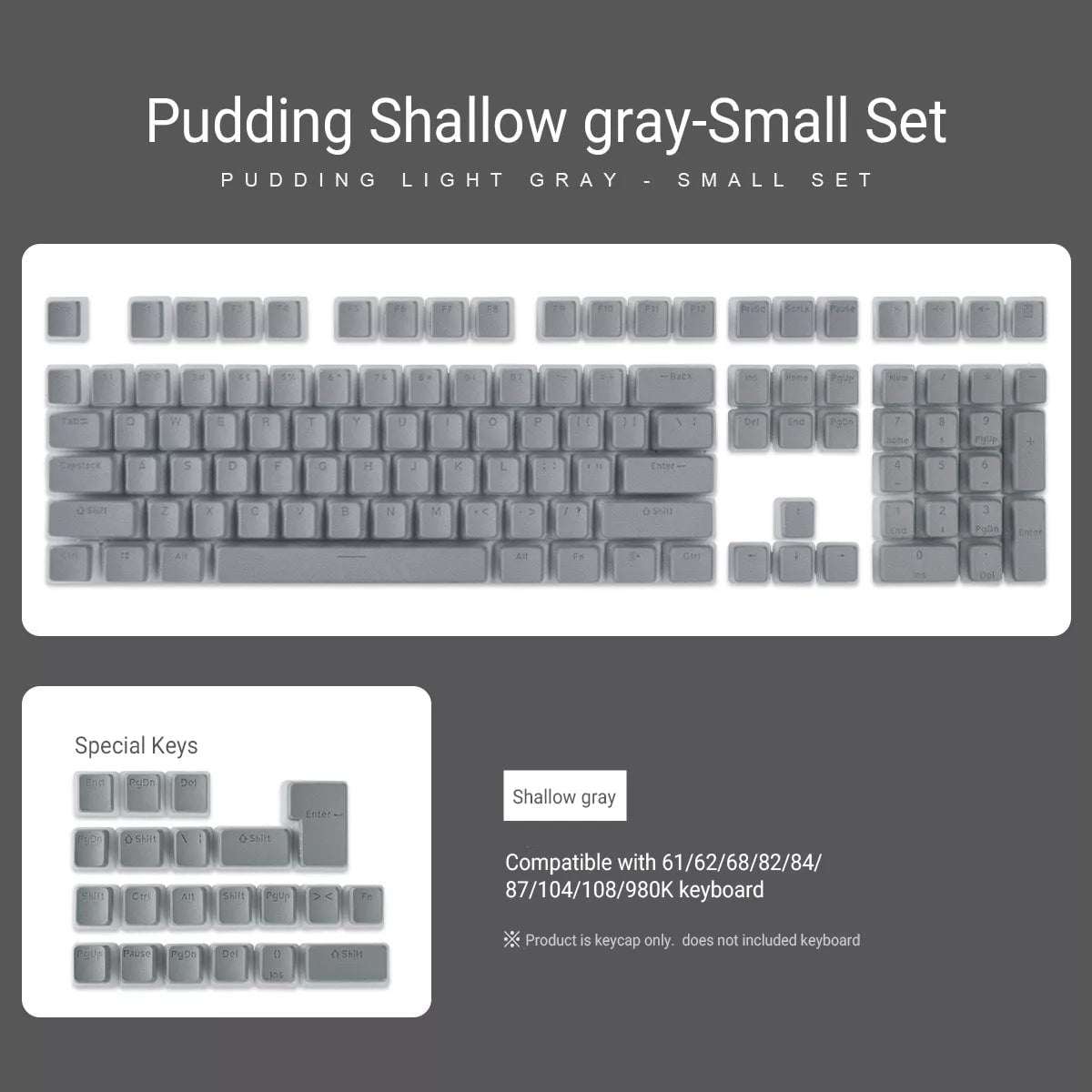 Storazone Gray Keycap / Pack by plastic bag 129 Keys Pudding Keycaps OEM Profile PBT Double Shot Keycap For Mx Switch Mechanical Keyboard ISO Layout RGB backlit Key Caps