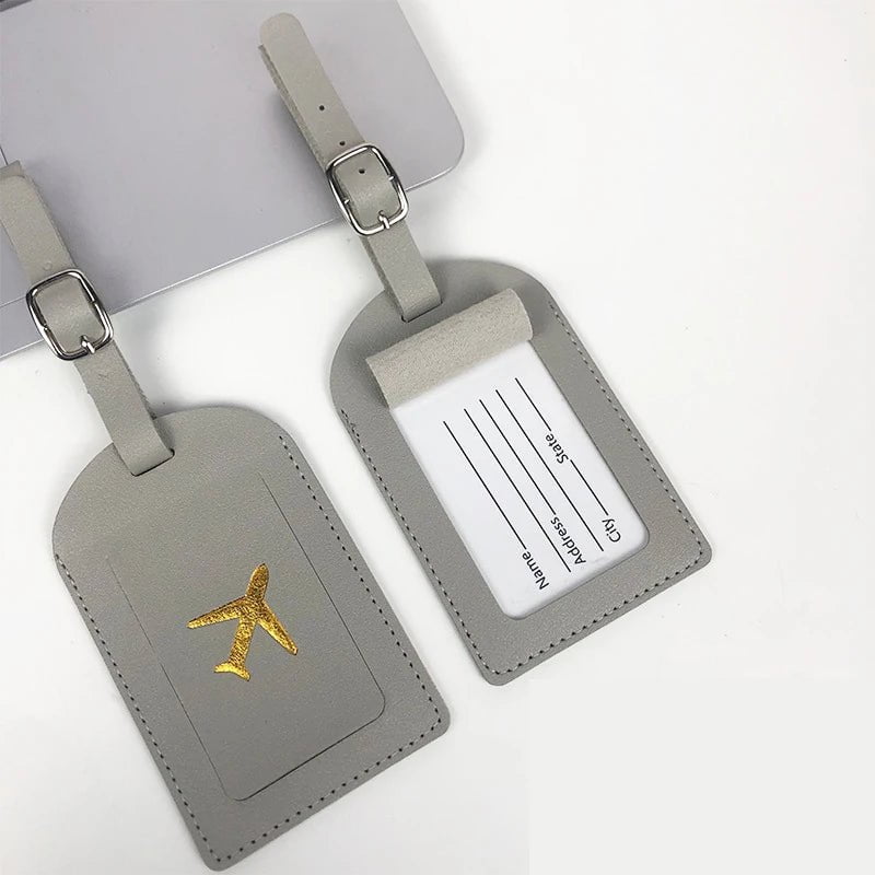 Storazone Gray Portable 1PC PU Leather Luggage Tag Suitcase Identifier Label Baggage Boarding Bag Tag Name ID Address Holder Travel Accessories