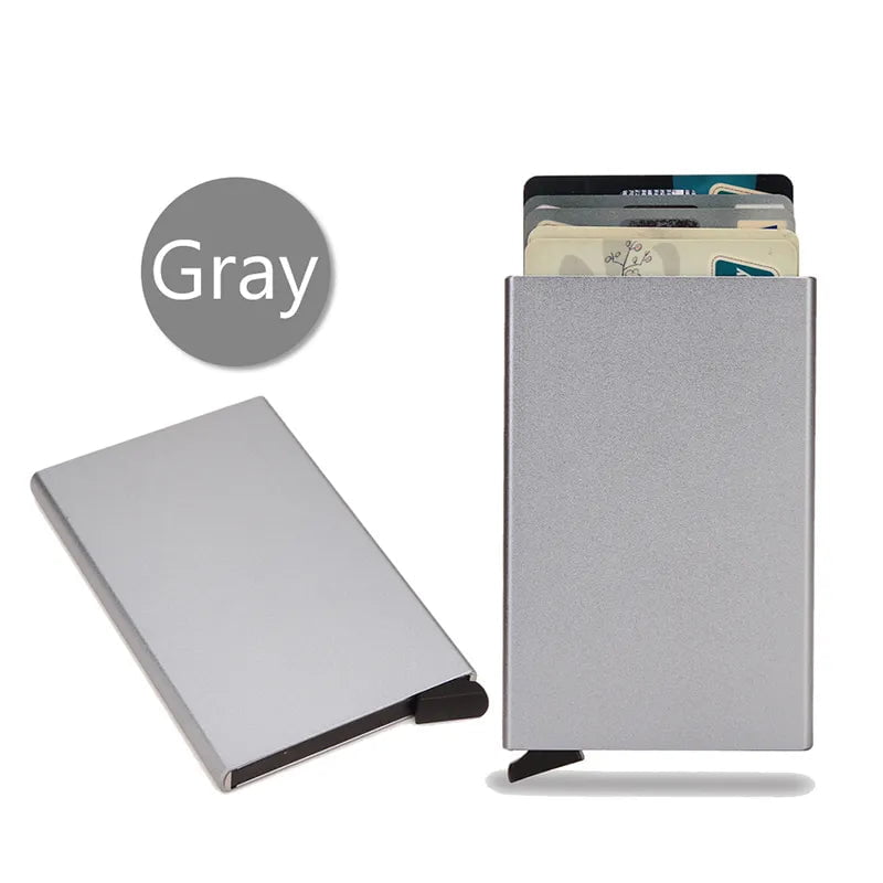 Storazone Gray Rfid Smart Wallet Card Holder Metal Thin Slim Men Women Wallets Pop Up Minimalist Wallet Small Black Purse Vallet Walets for Men