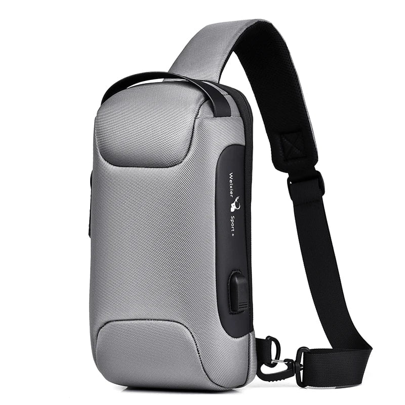 Storazone Gray WEIXIER Shoulder Bag for Men Waterproof USB Man Crossbody Bag Anti-Theft Short Travel Messenger Sling Fashion Designer Chest Bag