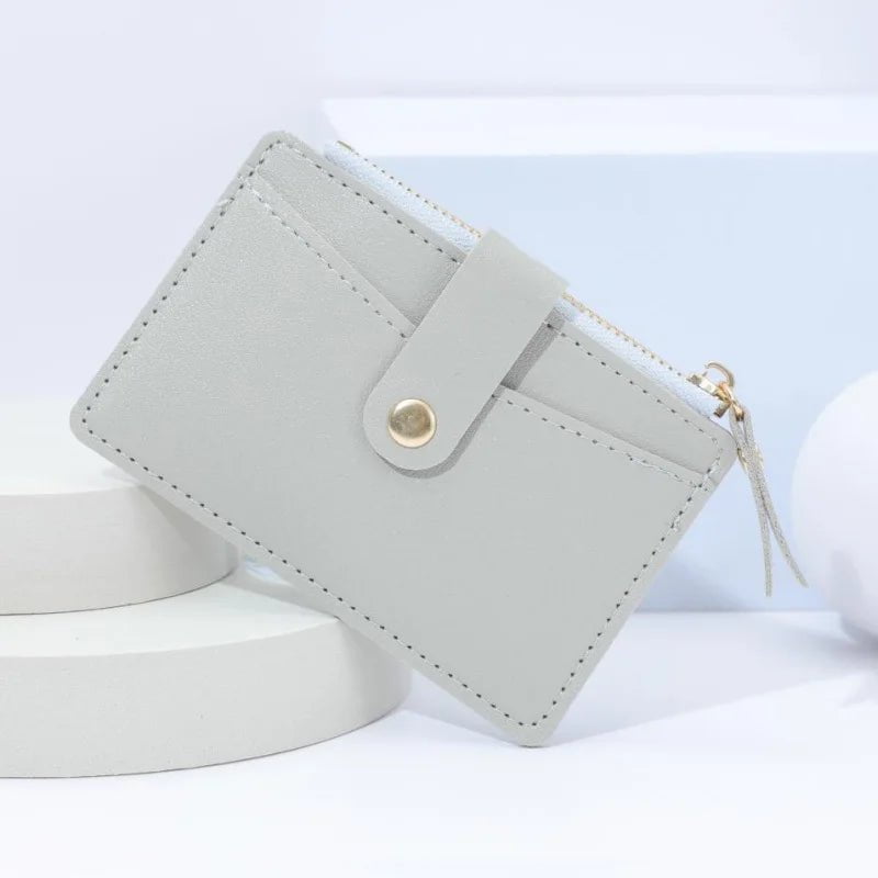 Storazone gray01 Fashion Women Wallets Leather Female Purse Mini Hasp Solid Multi-Cards Holder Coin Short Wallets Slim Small Wallet Zipper Hasp