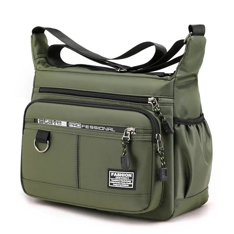 Storazone Green 0719 Multi-layer Pocket Design Oxford Shoulder Bag Large Capacity Men's Casual Fashion Single Shoulder Crossbody Luxury Messenger Bag