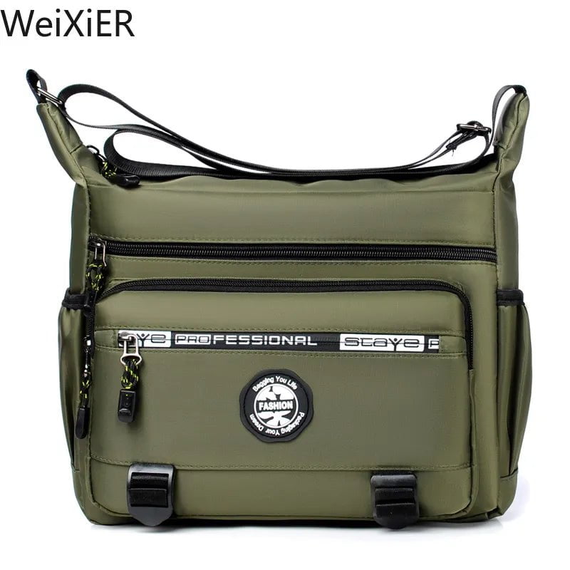 Storazone Green 0720 Multi-layer Pocket Design Oxford Shoulder Bag Large Capacity Men's Casual Fashion Single Shoulder Crossbody Luxury Messenger Bag