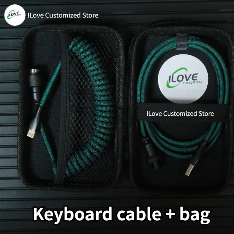 Storazone green / 1.8m Coiled Keyboard Cable USB C for Mechanical Gaming Keyboard Double-Sleeved Wire with Detachable Metal Aviator Connector Charging