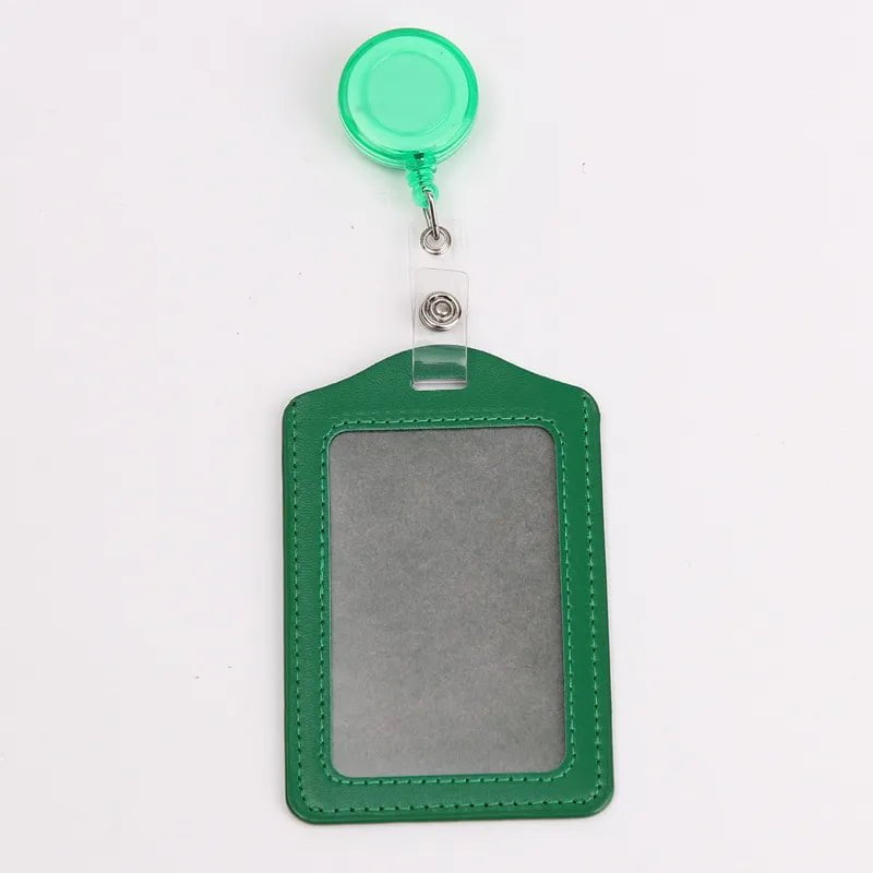 Storazone green 1 Women Men Student Retractable Badge Reel ID Card Holder Cover Case Nurse Badge Lanyards Fashion PU Leather Card Holders Set