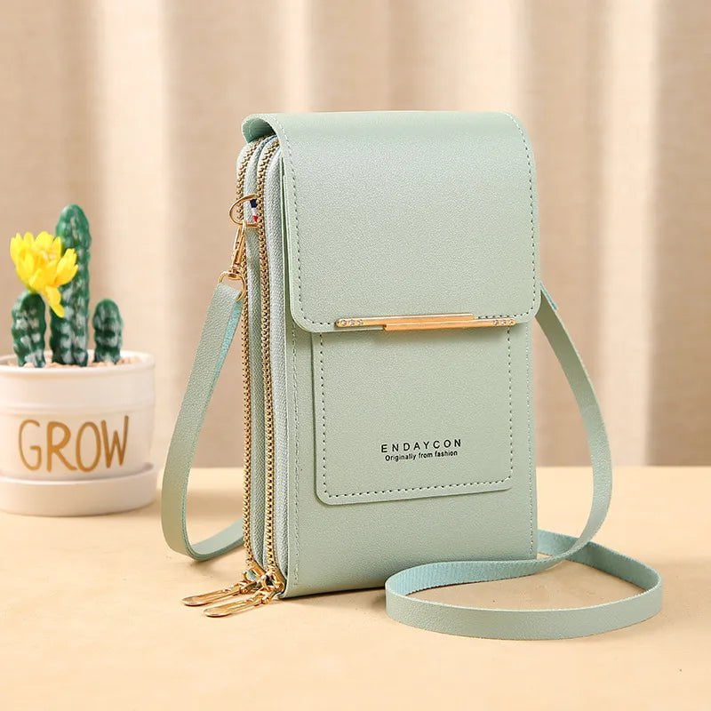 Storazone Green / 11x4x18CM / CN Buylor Women's Handbag Touch Screen Cell Phone Purse Shoulder Bag Female Cheap Small Wallet Soft Leather Crossbody сумка женская