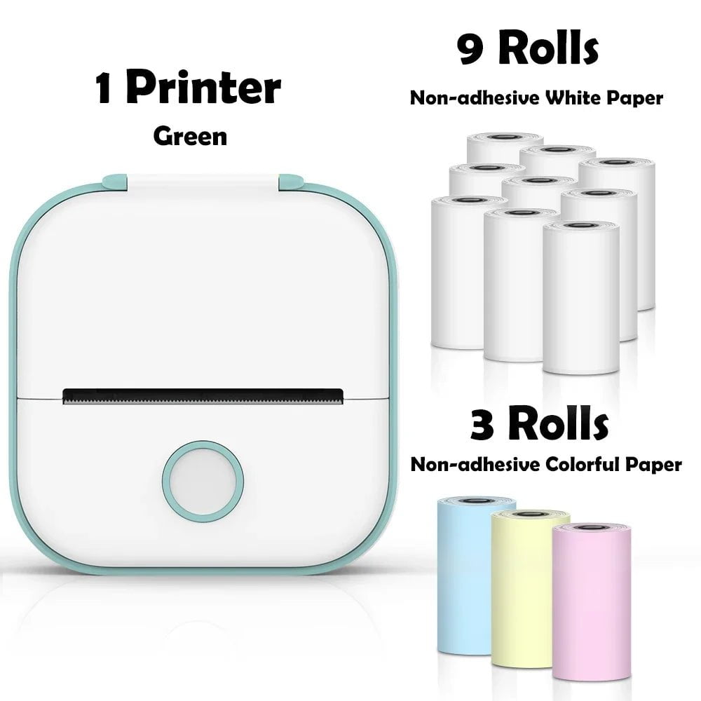 Storazone Green-12 Rolls Paper / CN Phomemo T02 Portable Mini Wireless Thermal Pocket Printer Self-adhesive Stickers Use for DIY,Journal Sticker impresora portátil