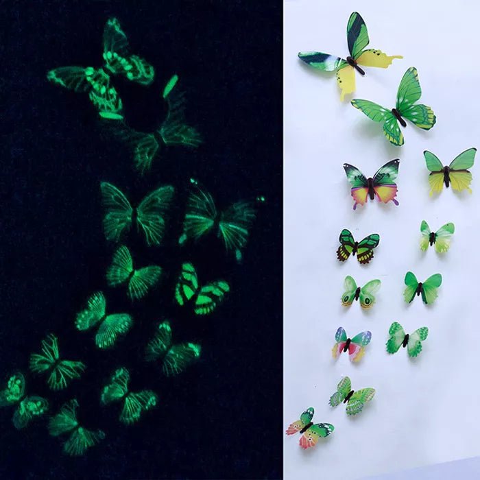 Storazone Green 12Pcs/Set Luminous Butterfly Wall Stickers Living Room Butterflies For Wedding Party Decoration Home 3D Fridge Decals Wallpaper