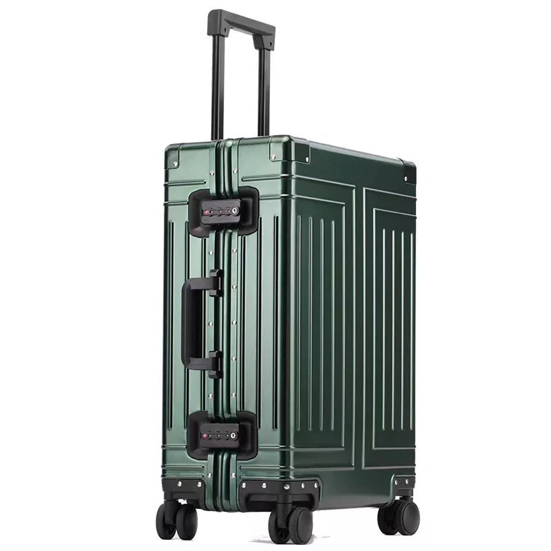 Storazone green / 20" Carrylove 20"24"26"29" Inch Aluminum Trolley Suitcase Waterproof Metallic Cabin Luggage Trolly Bag With Wheels