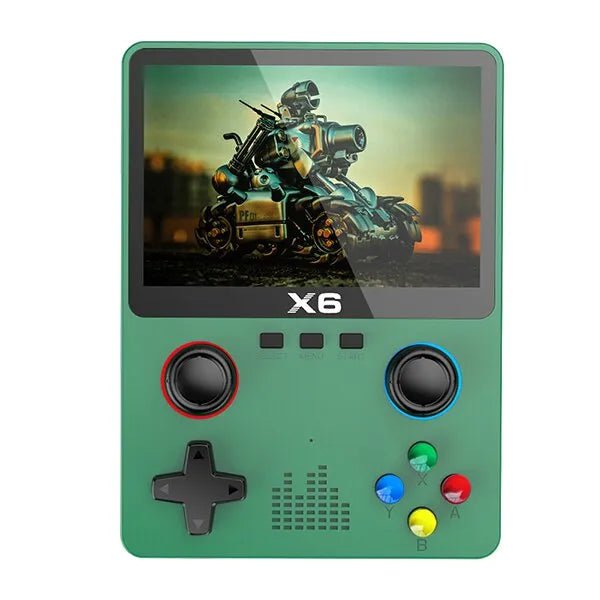 Storazone green 2023 New X6 3.5Inch IPS Screen Handheld Game Player Dual Joystick 11 Simulators GBA Video Game Console for Kids Gifts