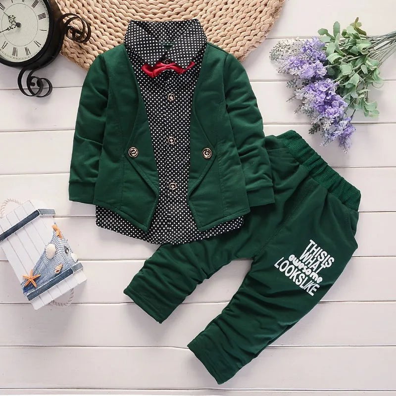 Storazone green / 24M Toddler boys Clothes Outfits cotton Clothing set 2pcs gentleman Wear Little child For 1 2 3 4 Years size infant suit outerwear