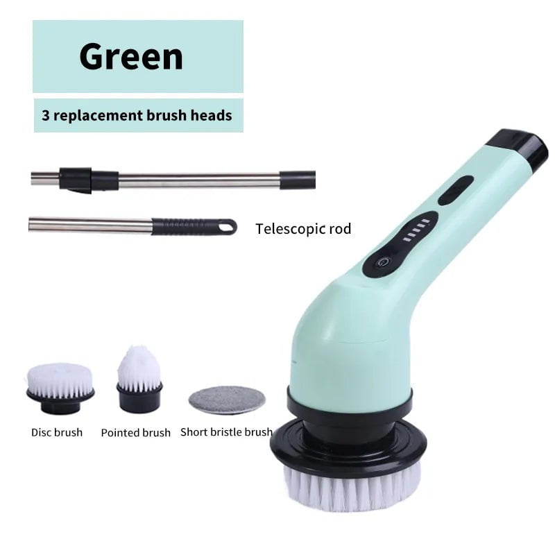 Storazone Green 3 heads 9-in-1 Electric Cleaning Brush Electric Spin Cleaning Scrubber Electric Cleaning Tools Parlour Kitchen Bathroom Cleaning Gadgets