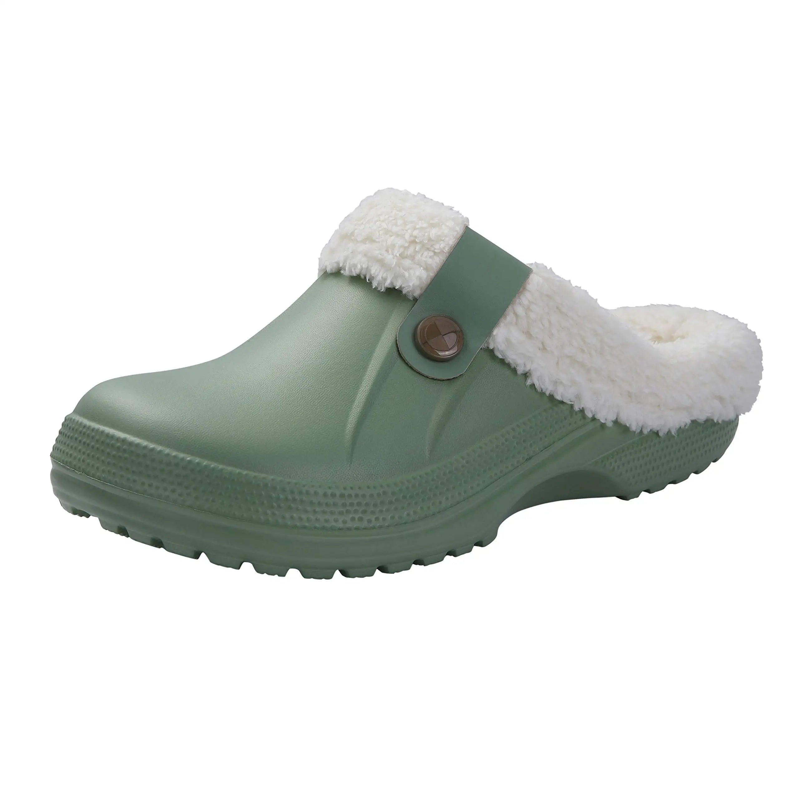 Storazone Green / 35-36(8.6-8.8 inch) / CHINA Shevalues Plush Fur Clogs Slippers For Women Men Winter Soft Furry Slippers Waterproof Garden Shoes Multi-Use Indoor Home Shoes