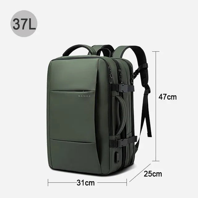 Storazone Green 37L BANGE Travel Backpack Men Business Backpack School Expandable USB Bag Large Capacity 17.3 Laptop Waterproof Fashion Backpack