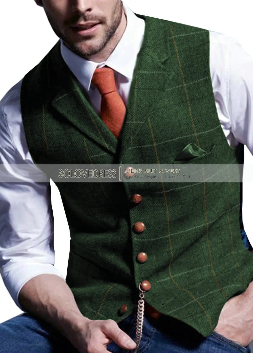 Storazone Green / 6XL Mens Suit Vest Notched Plaid Wool Herringbone Tweed Waistcoat Casual Formal Business Groomman For Wedding Green/Black/Green/Grey