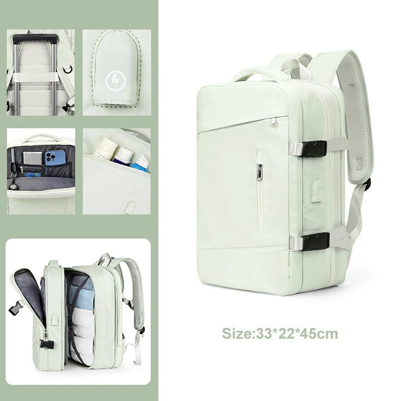 Storazone Green A / CHINA Extendible Travel Backpack Unisex Laptop Bag Women Large Luggage Bags Men's Students Business Trip USB Charge Mochila XA299C