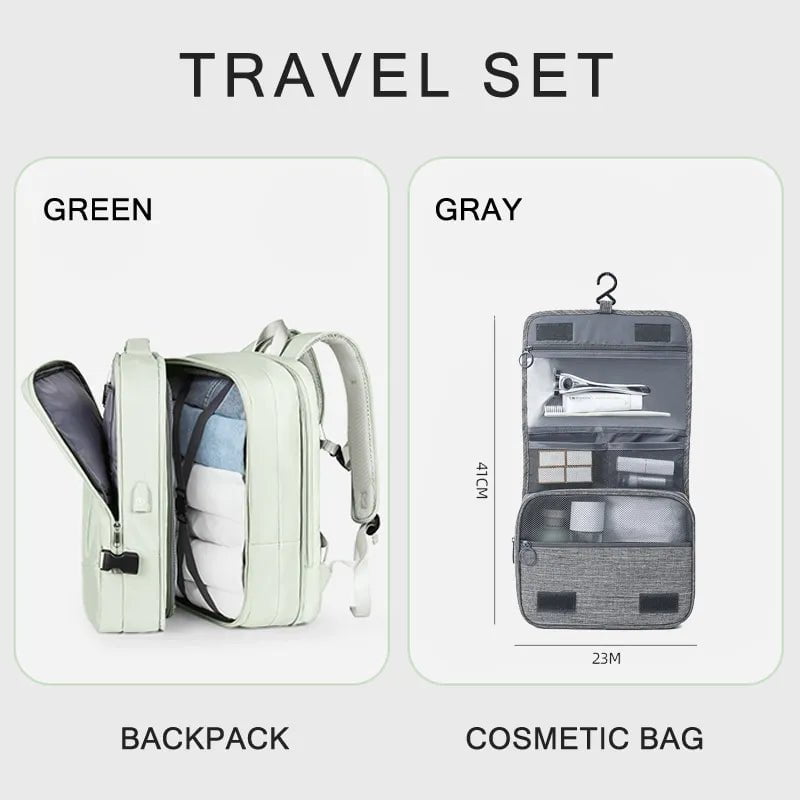 Storazone Green A set 01gy / CHINA Extendible Travel Backpack Unisex Laptop Bag Women Large Luggage Bags Men's Students Business Trip USB Charge Mochila XA299C