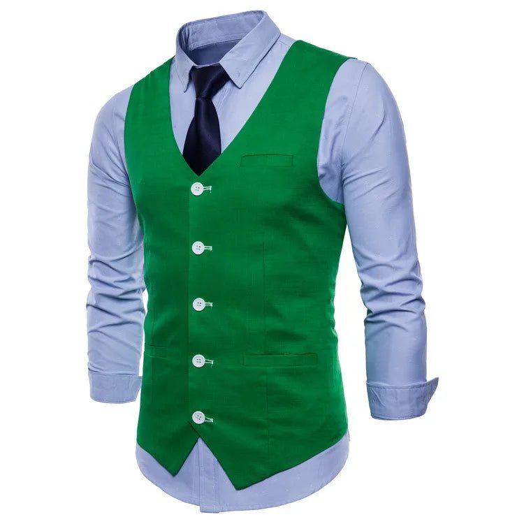 Storazone Green / Asian L Casual Cotton Linen Mens Suit Vest Slim Fit Single Breasted Sleeveless Waistcoat Male White Yellow Green Orange Light Blue M-4XL