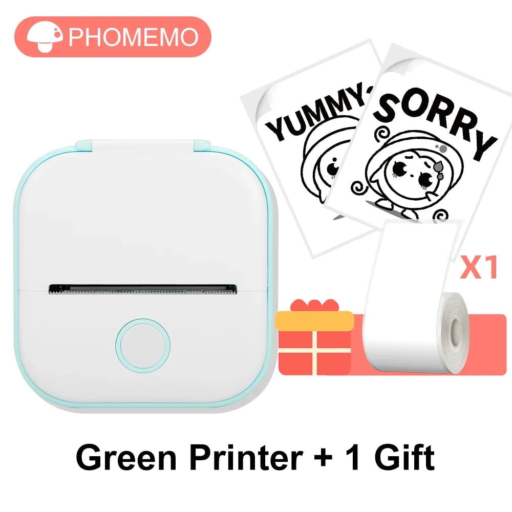 Storazone Green / CN T02 Mini Thermal Printer Phomemo T02 Sticker Maker Machine Portable Bluetooth Pocket Printer Study Supplies for Photos Notes