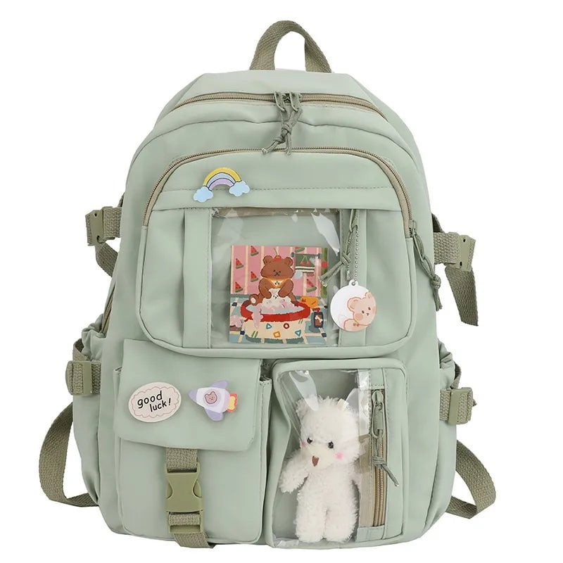 Storazone green Cute Women Backpacks Waterproof Multi-Pocket Nylon School Backpack for Student Female Girls Kawaii Laptop Book Pack Mochilas