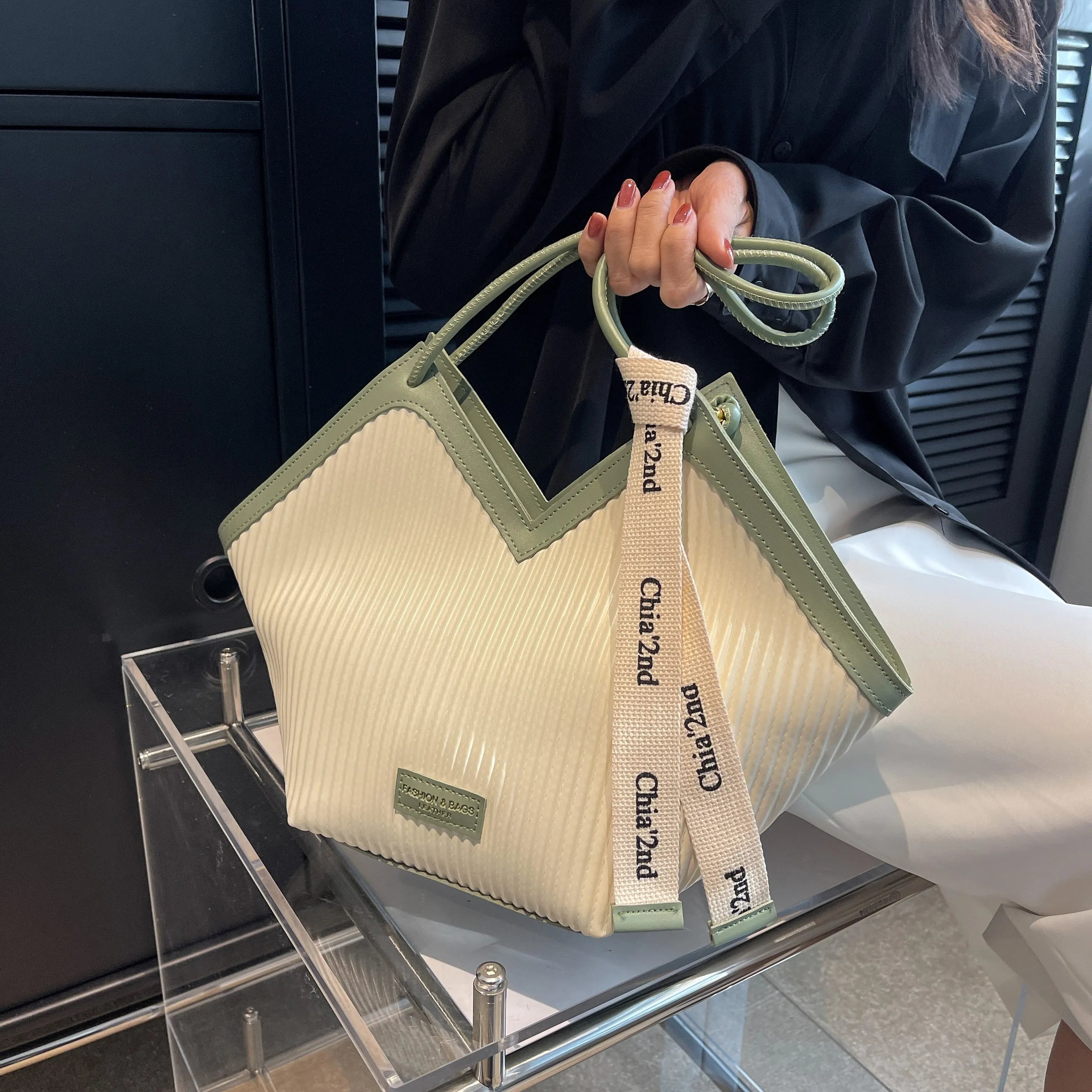 Storazone Green Korean Style Big Bag 2022 Autumn and Winter New Women's Bag Casual All-match Canvas Bag Commuter Shoulder Bag Student Tote Bag