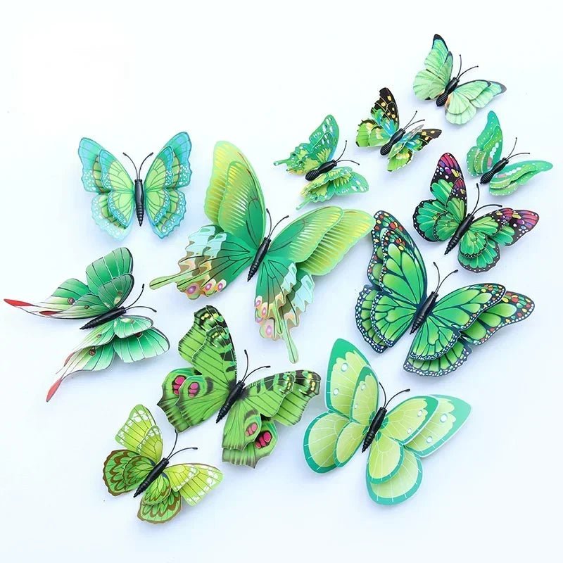 Storazone Green - Magnet 12pcs 3D Double Layer Butterflies Wall Stickers Living Room Decor Wedding Kids  Decoration DIY  Art Magnet