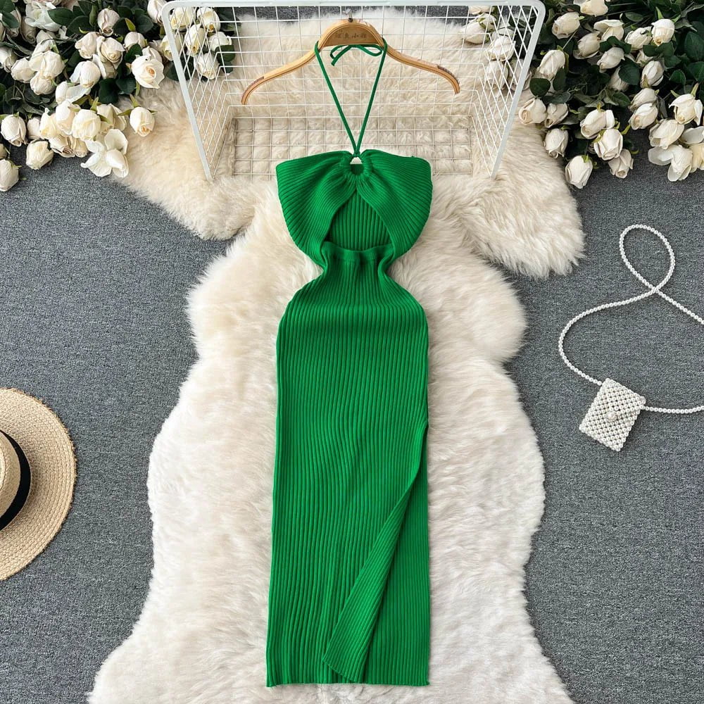 Storazone green / One Size YuooMuoo Chic Fashion Sexy Package Hips Split Knitted Summer Dress Women Slim Elastic Bodycon Party Dress Streetwear Outfits