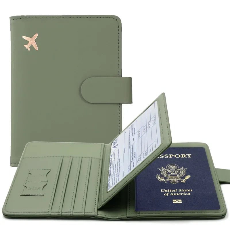 Storazone Green Passport Cover PU Leather Man Women Travel Passport Holder with Credit Card Holder Case Wallet Protector Cover Case