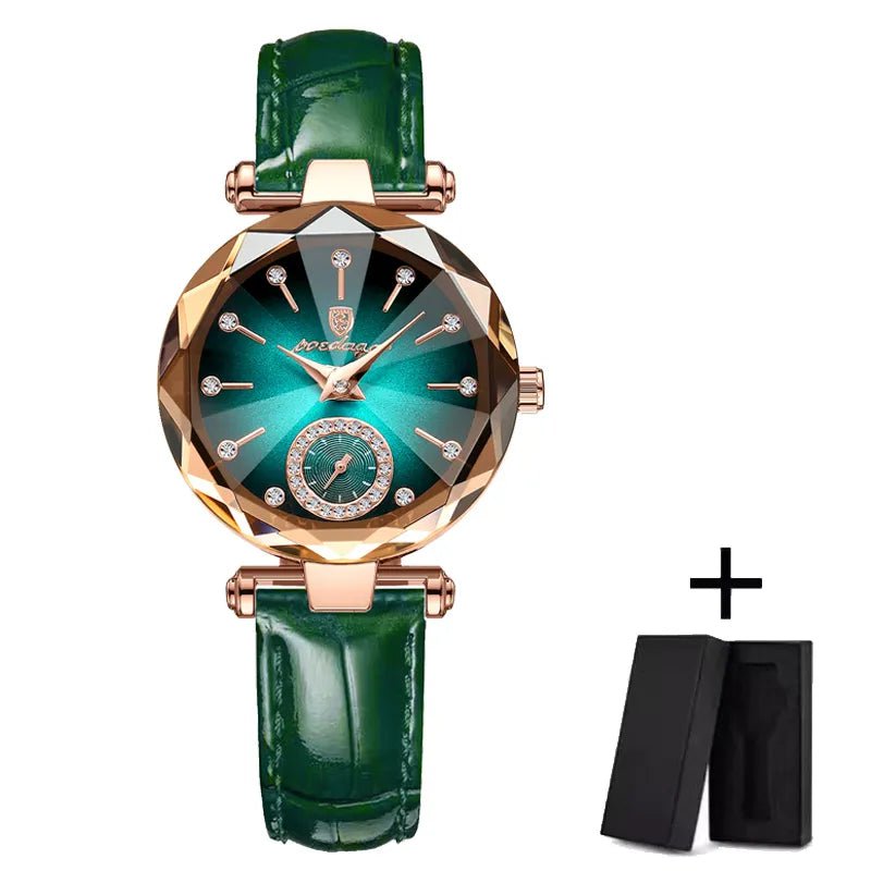 Storazone Green POEDAGAR Watch for Women Luxury Jewelry Design Rose Gold Steel Quartz Wristwatches Waterproof Fashion Swiss Brand Ladies Watches