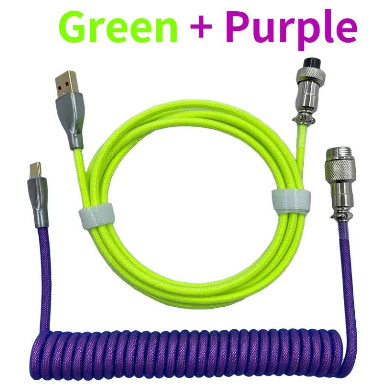 Storazone Green Purple / 1.8M Coiled cable type C Mechanical keyboard wire USB keyboard cable  mechanical keyboard Aviator Desktop Computer Aviation Connector