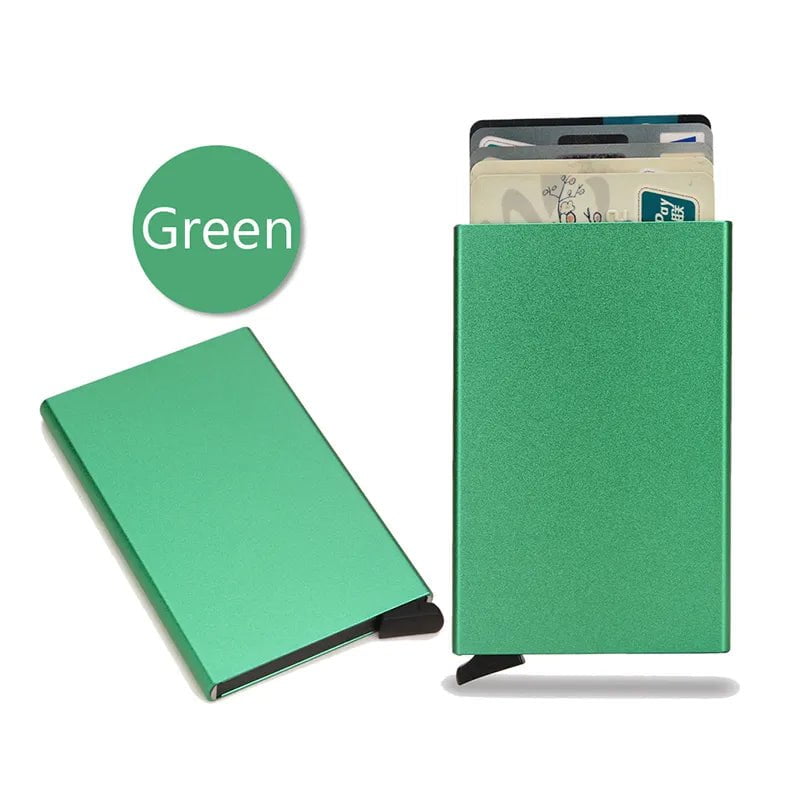 Storazone Green Rfid Smart Wallet Card Holder Metal Thin Slim Men Women Wallets Pop Up Minimalist Wallet Small Black Purse Vallet Walets for Men