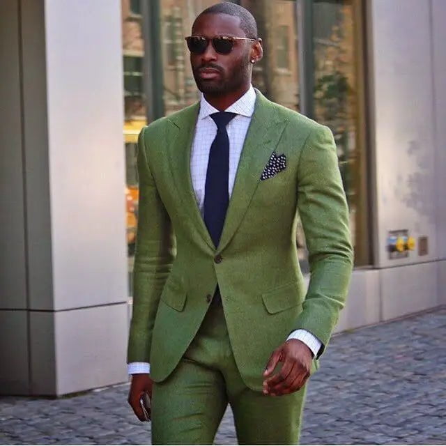 Storazone green / S Mens Suit Linen Groom Wedding Dress Groomsmen Terno Masculino Suits Costume Homme Jacket + Pants 2 Piece trajes de hombre 2024