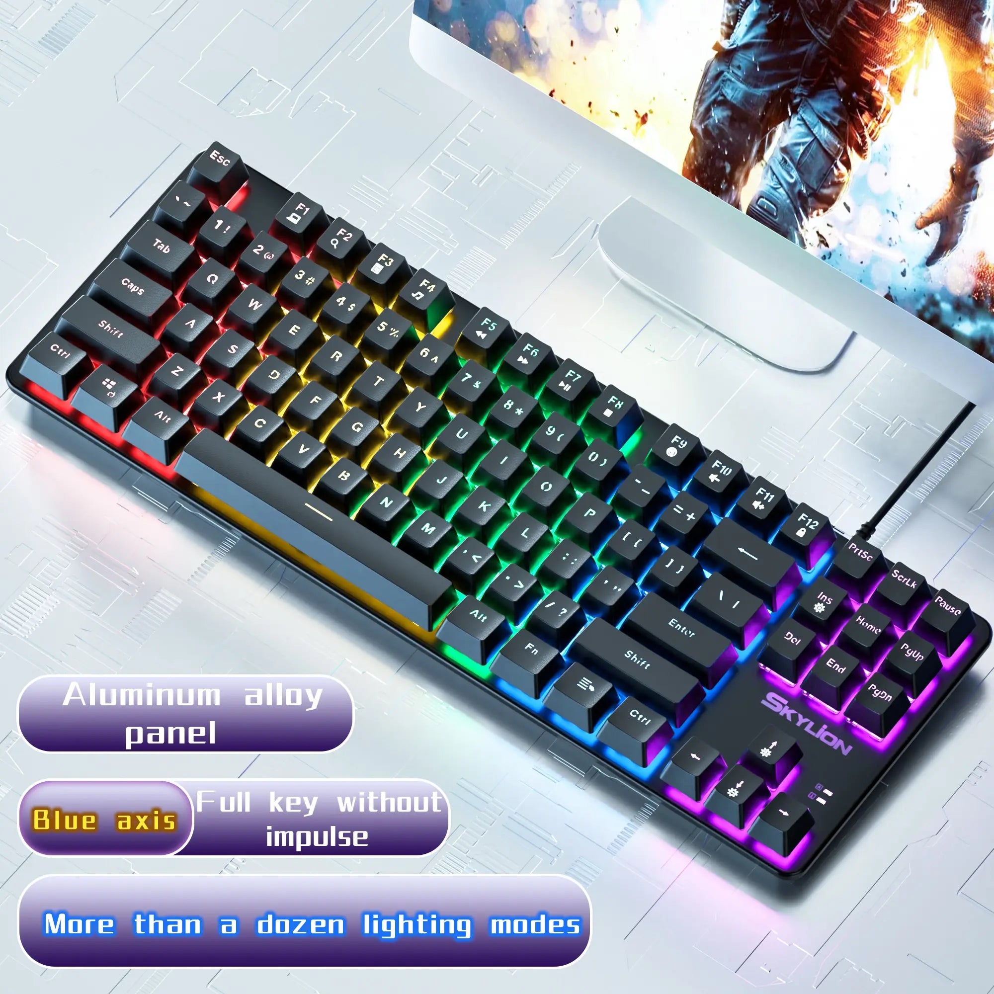 Storazone Green Shaft / black SKYLION H87 Wired Mechanical Keyboard 10 Kinds of Colorful Lighting Gaming and Office For Microsoft Windows and Apple IOS System
