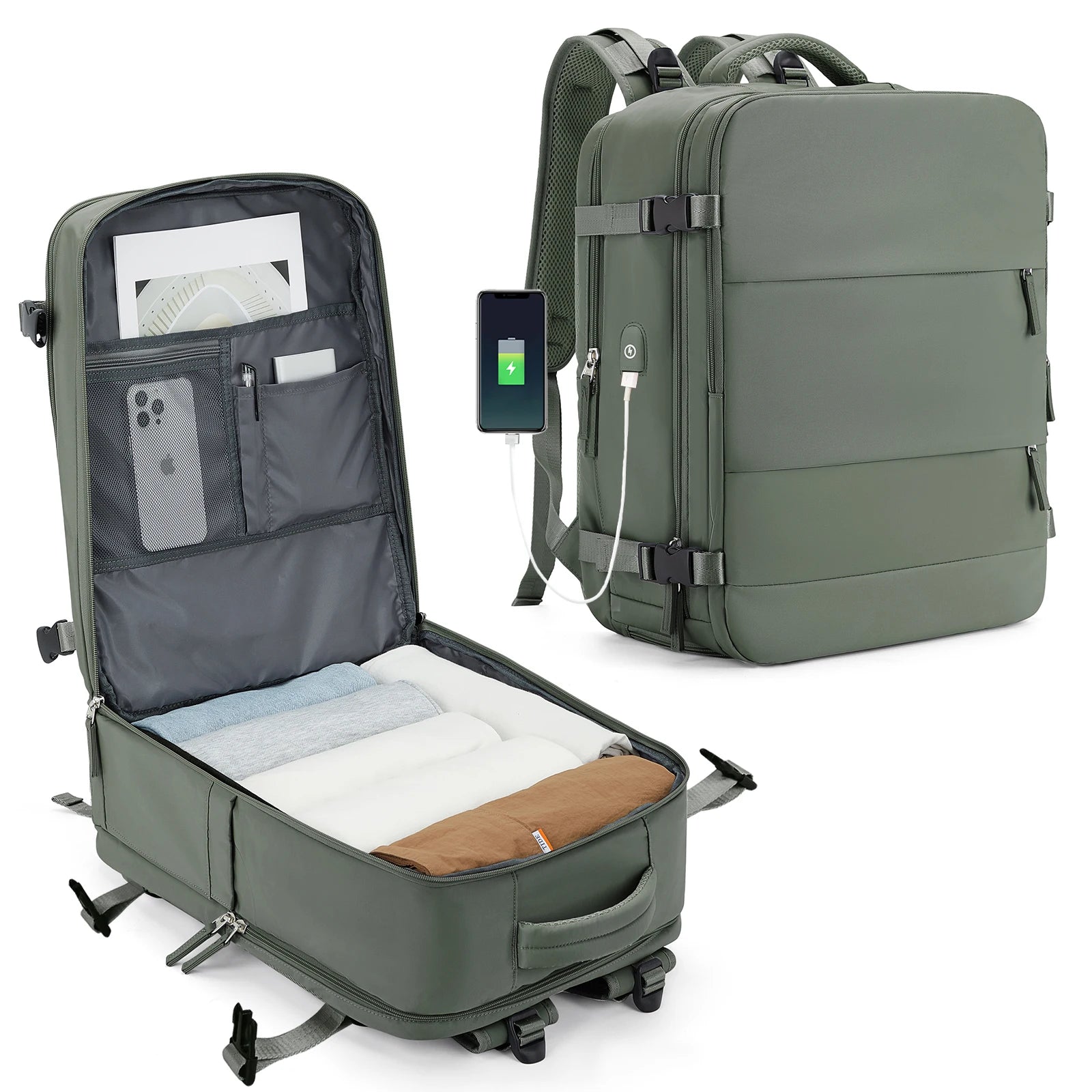 Storazone Green / Small Easyjet Cabin Bag 45x36x20 Backpack, 40x20x25 Ryanair Carry-Ons, Women/Men Aeroplane Travel Backpack, Cabin Size Laptop Backpack