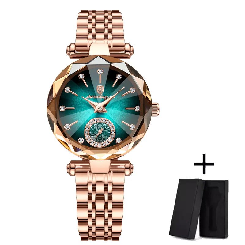 Storazone Green steel strip POEDAGAR Watch for Women Luxury Jewelry Design Rose Gold Steel Quartz Wristwatches Waterproof Fashion Swiss Brand Ladies Watches