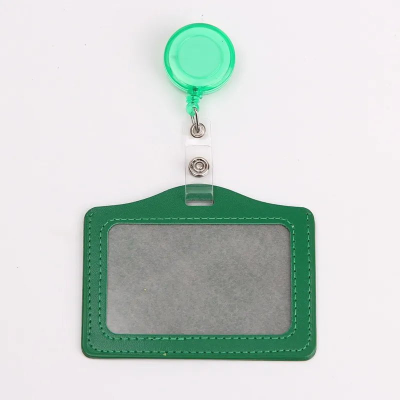 Storazone green Women Men Student Retractable Badge Reel ID Card Holder Cover Case Nurse Badge Lanyards Fashion PU Leather Card Holders Set