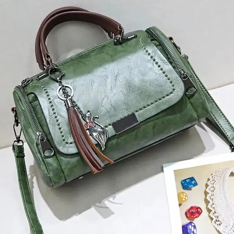 Storazone green Yogodlns Tassel Decor Handbag, Women's Large Capacity Shoulder Bag, Fashion Zipper Crossbody Bag With Removable Strap