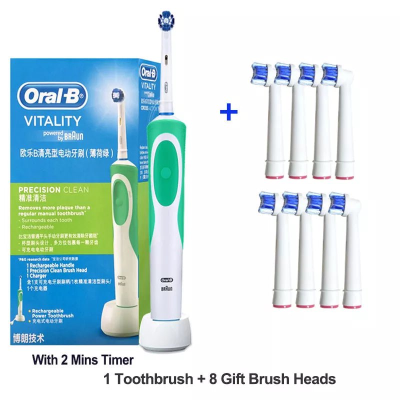 Storazone Green8Head / Russian Federation Oral B Electric Toothbrush 2D Rotary Vibration Clean Charging Tooth Brush Cross Action Bristle Oral Care 4 Gift Brush Heads Free