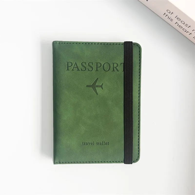 Storazone GreenA Women Men RFID Vintage Business Passport Covers Holder Multi-Function ID Bank Card PU Leather Wallet Case Travel Accessories