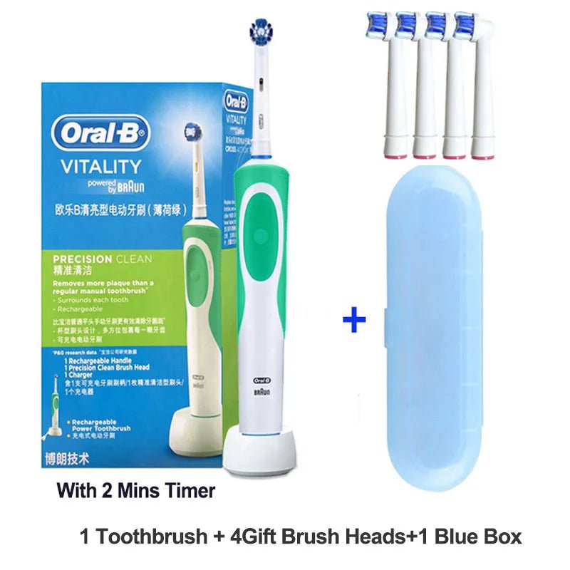 Storazone GreenBUBOX4Hed / Russian Federation Oral B Electric Toothbrush 2D Rotary Vibration Clean Charging Tooth Brush Cross Action Bristle Oral Care 4 Gift Brush Heads Free