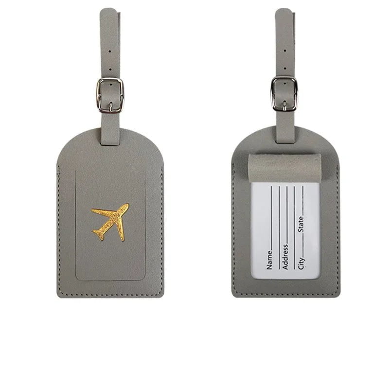 Storazone grey 1 1PC Women Men PU Leather Luggage Tag Suitcase Identifier Label Baggage Boarding Bag Tag Name ID Address Holder Travel Accessorie