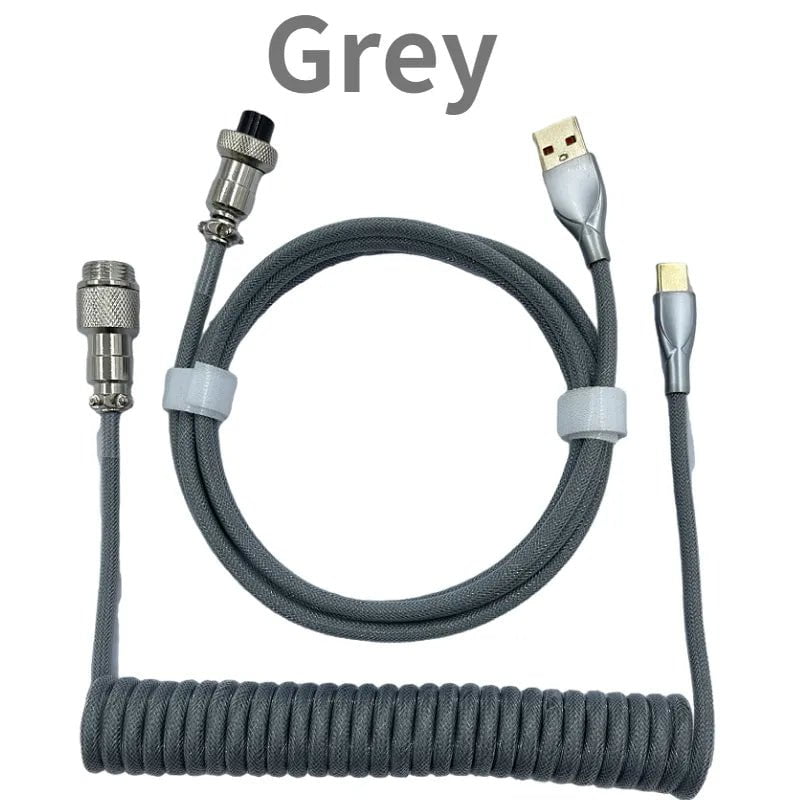 Storazone Grey / 1.8M Coiled cable type C Mechanical keyboard wire USB keyboard cable  mechanical keyboard Aviator Desktop Computer Aviation Connector