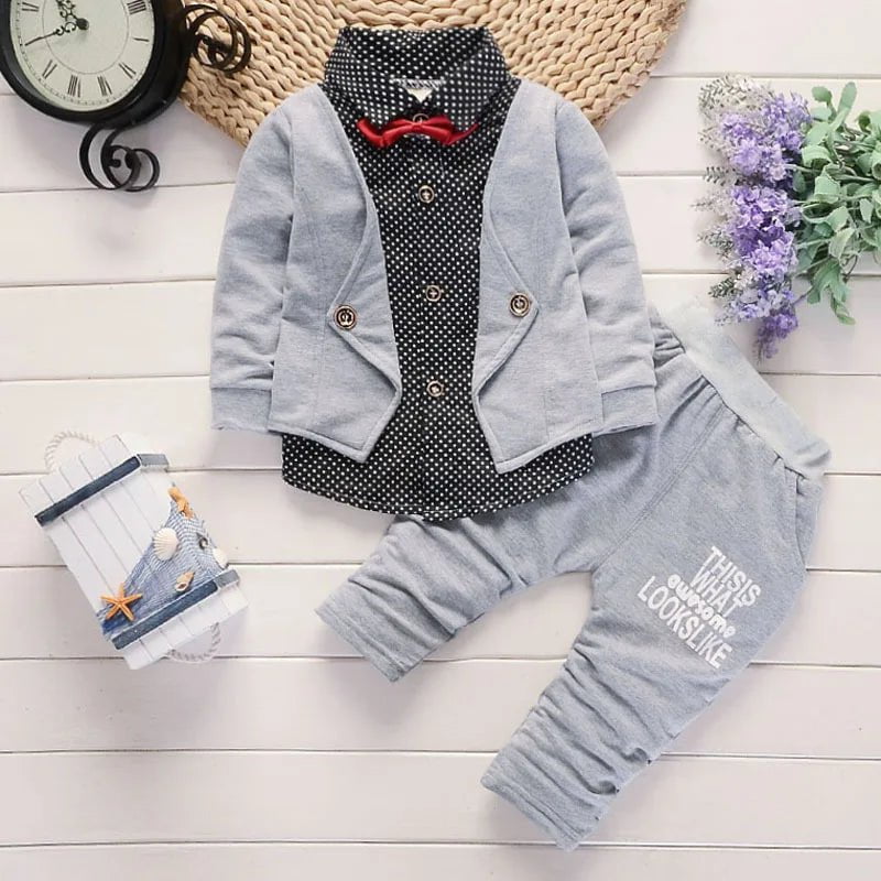 Storazone grey / 24M Toddler boys Clothes Outfits cotton Clothing set 2pcs gentleman Wear Little child For 1 2 3 4 Years size infant suit outerwear