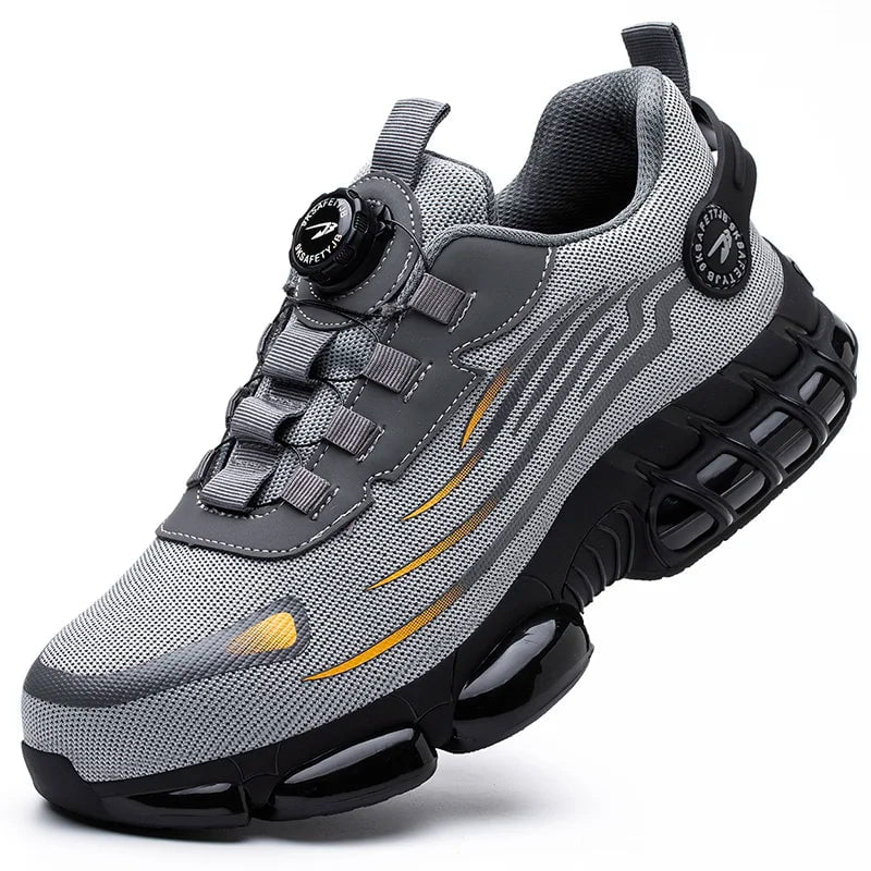 Storazone Grey / 36 Rotating Button New Safety Shoes Men Anti-smash Anti-puncture Work Shoes Fashion Men Sport Shoes Security Protective Boots Men